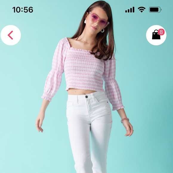 Pink and white gingham smocked top, size xs, by Franscesca - Picture 4 of 5